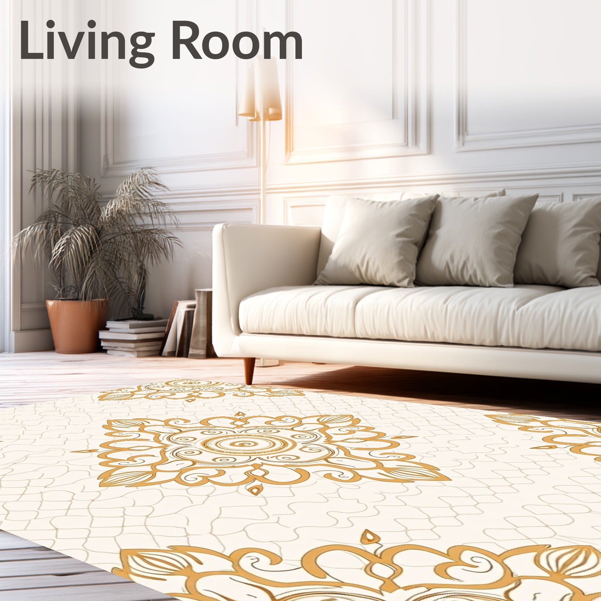 Ornate Floral Motif Cream Rug