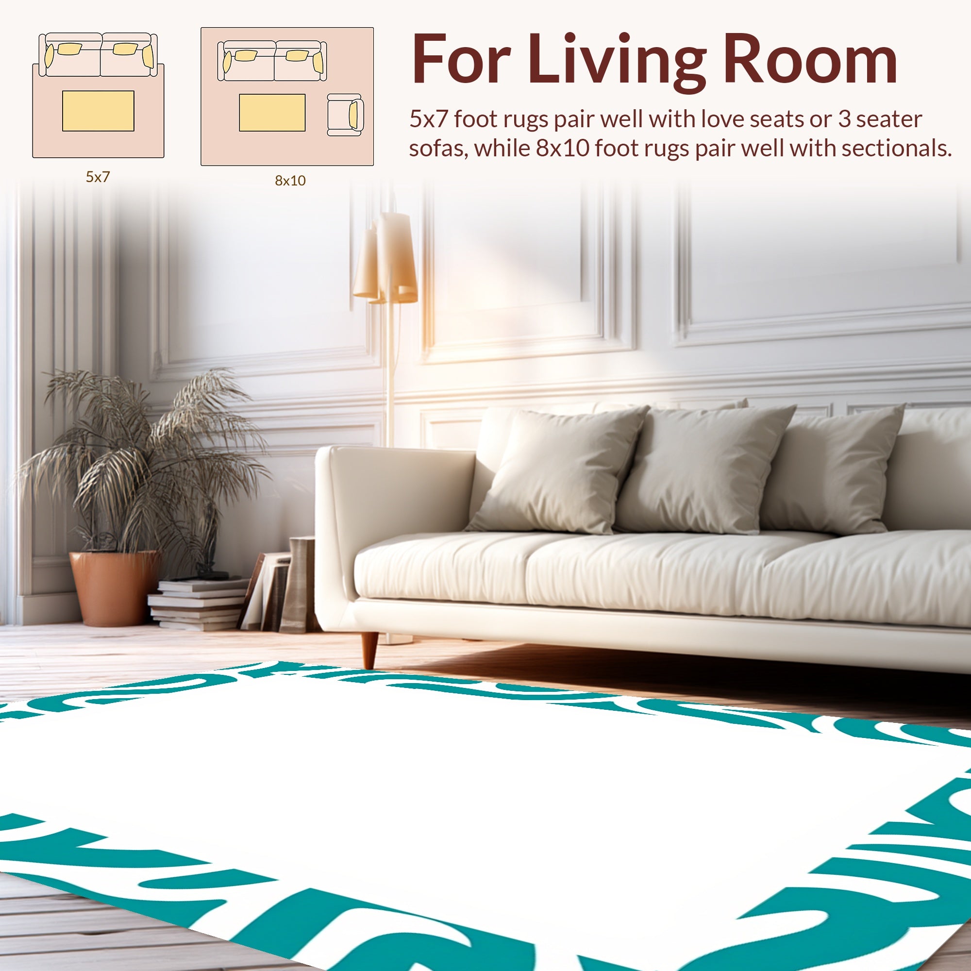 Teal Swirl Border Abstract Pattern Rug