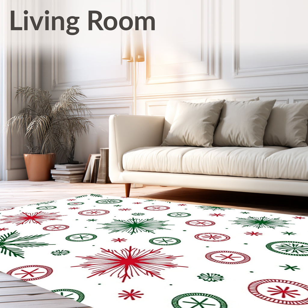 Red Green Snowflake Collage Rug