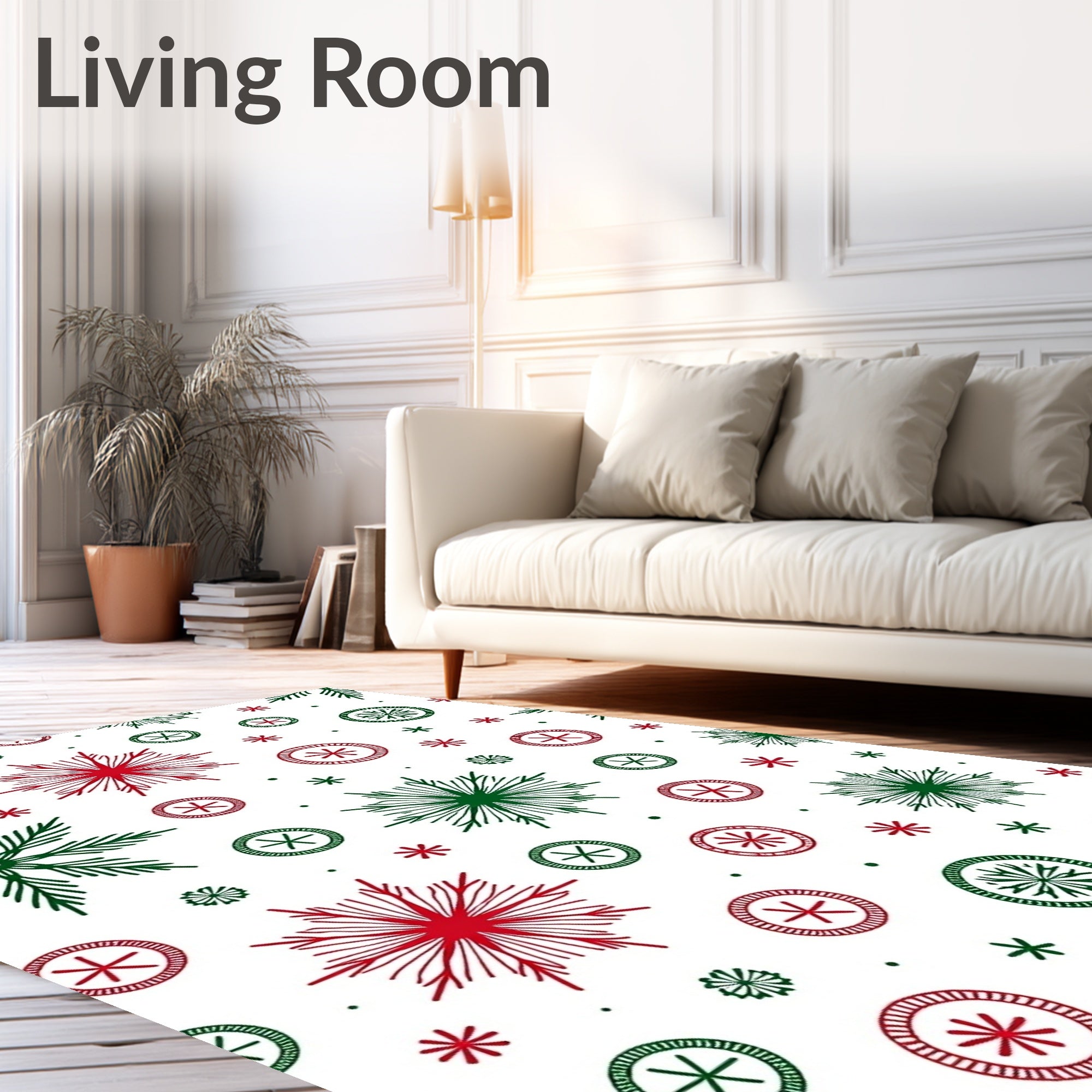 Red Green Snowflake Collage Rug