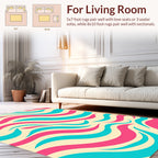 Pink Aqua Wavy Striped Pattern Rug
