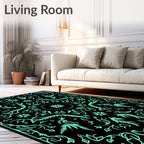 Black Teal Floral Mandala Rug