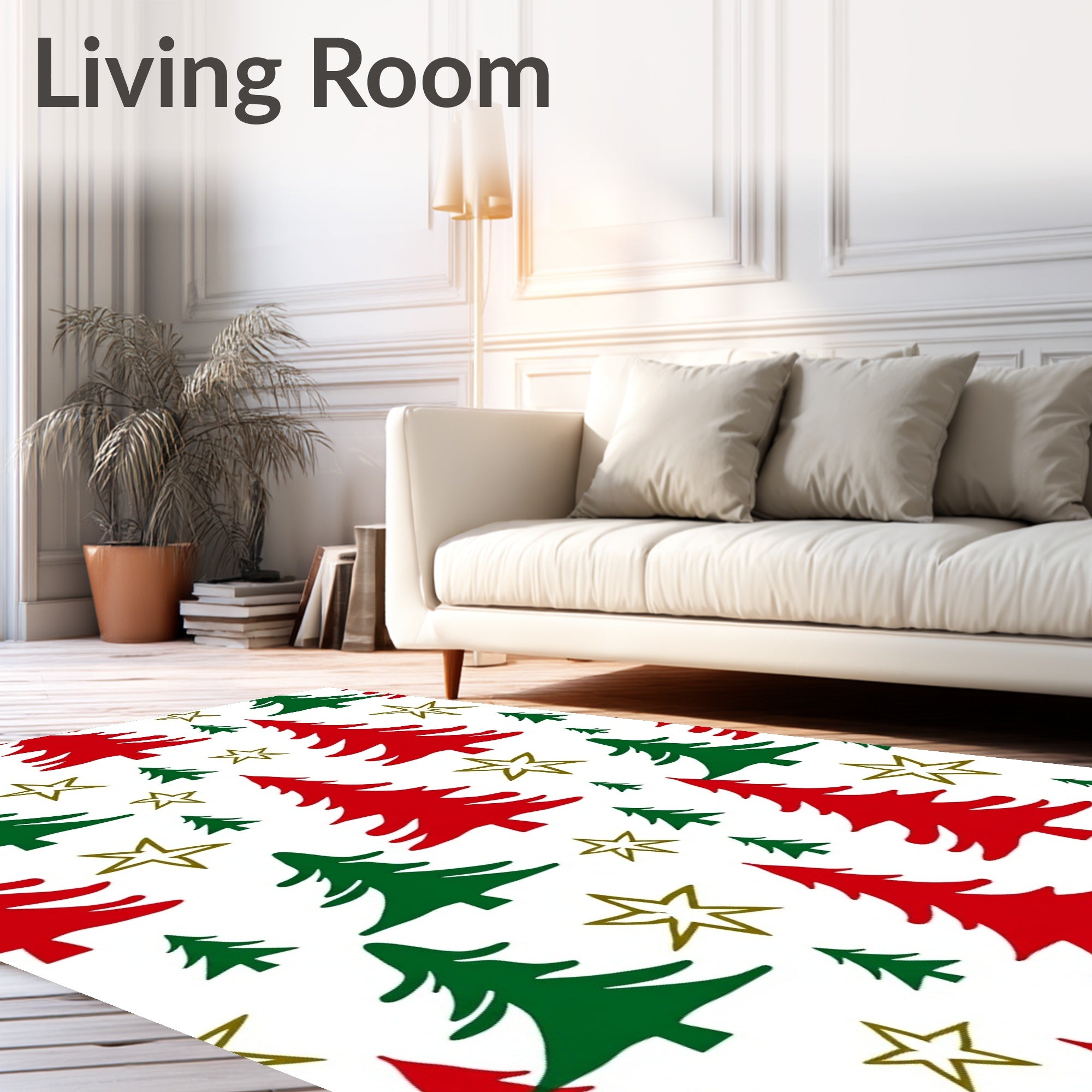 Red Green Pine Tree Star Pattern Rug