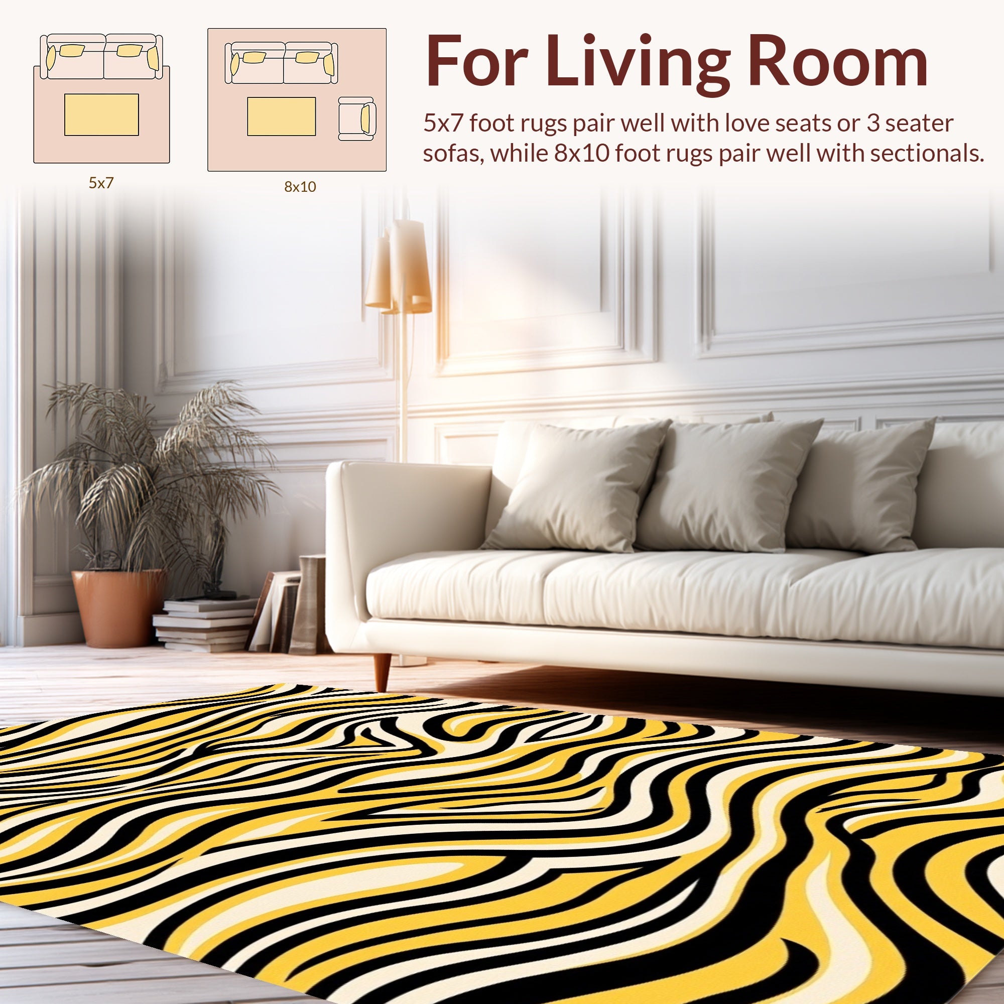 Bold Yellow Black Wavy Stripes Rug