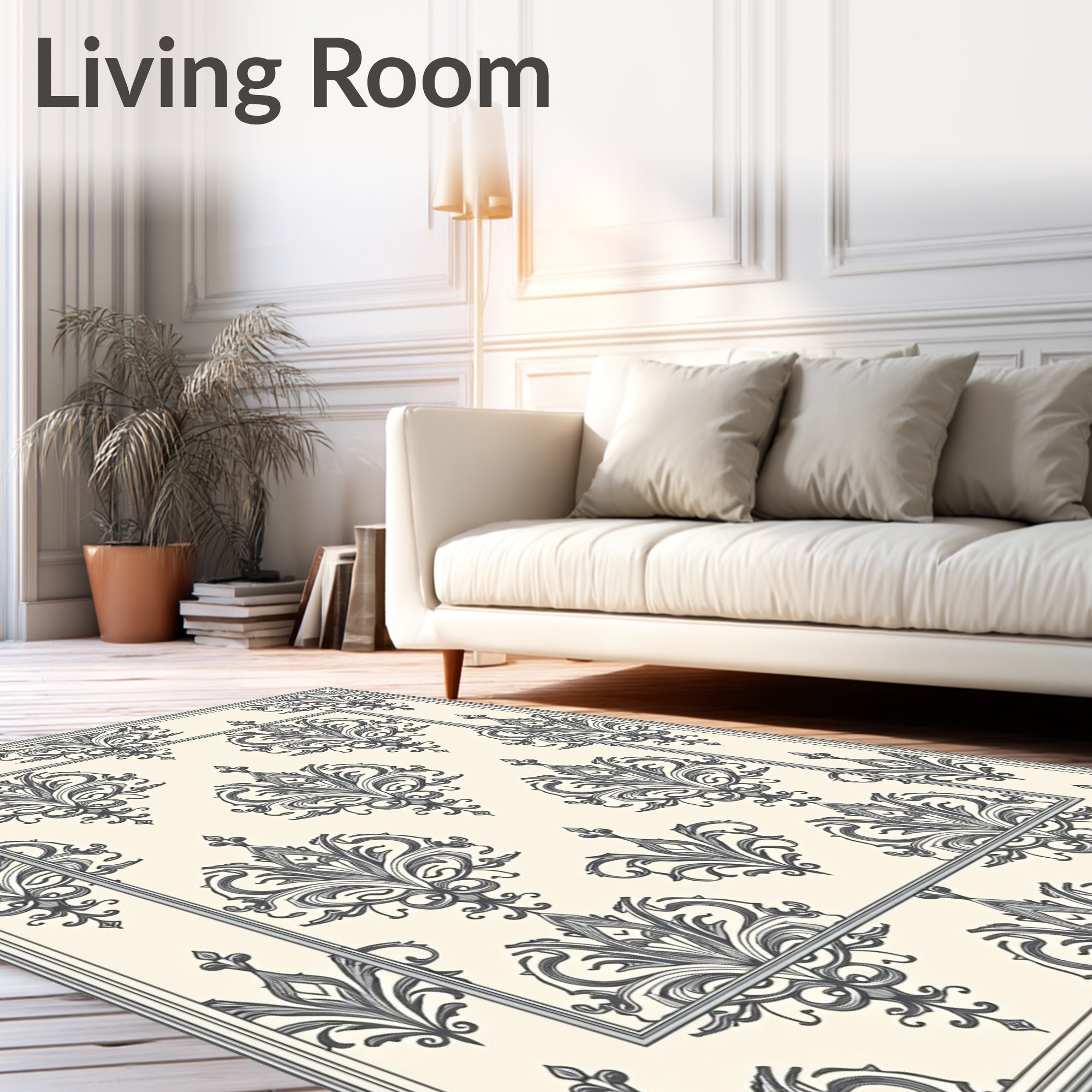 Elegant Damask Vintage Scroll Pattern Rug