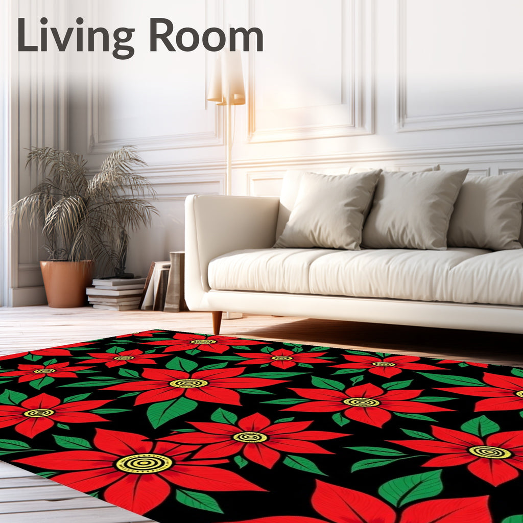 Vibrant Red Floral Garden Background Rug