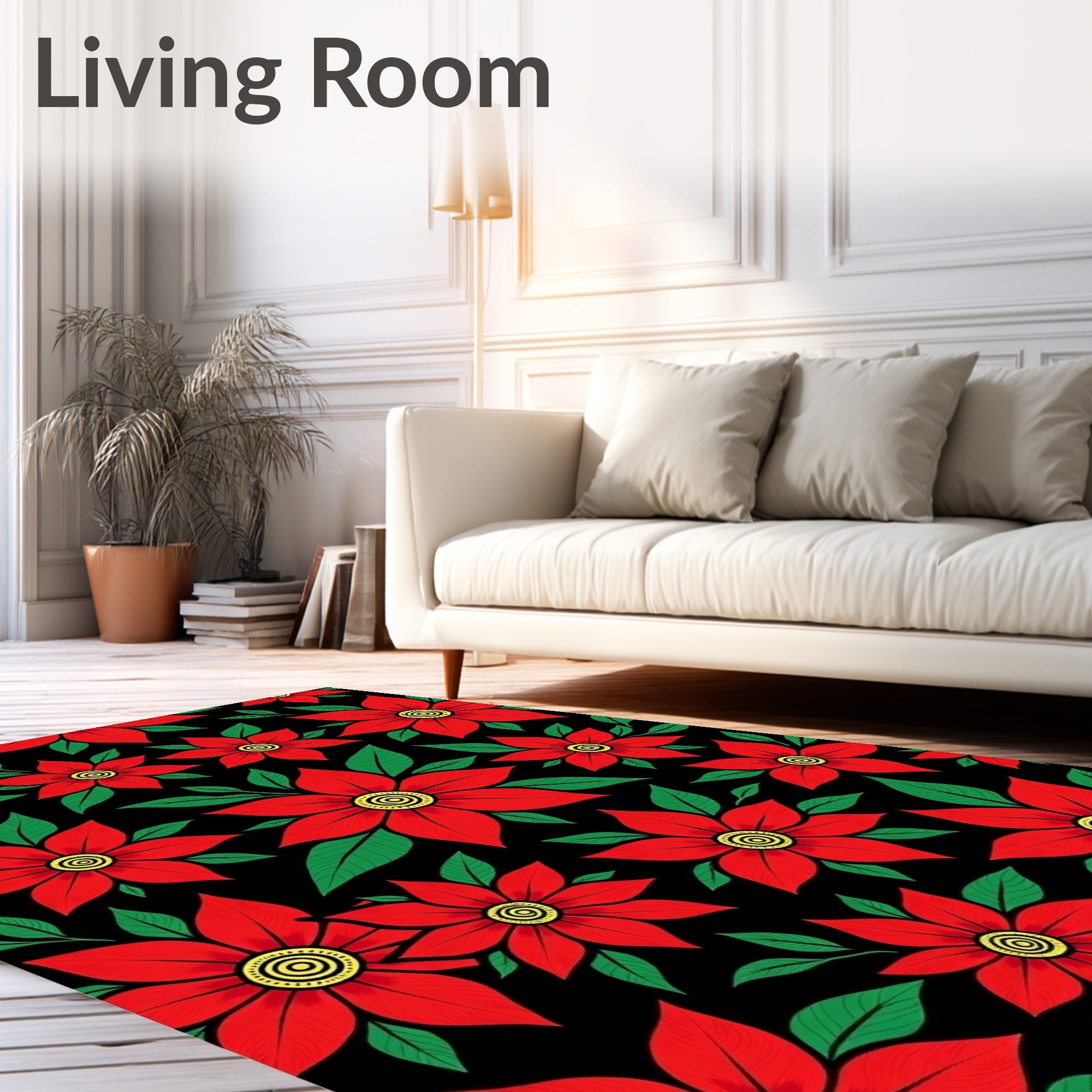 Vibrant Red Floral Garden Background Rug