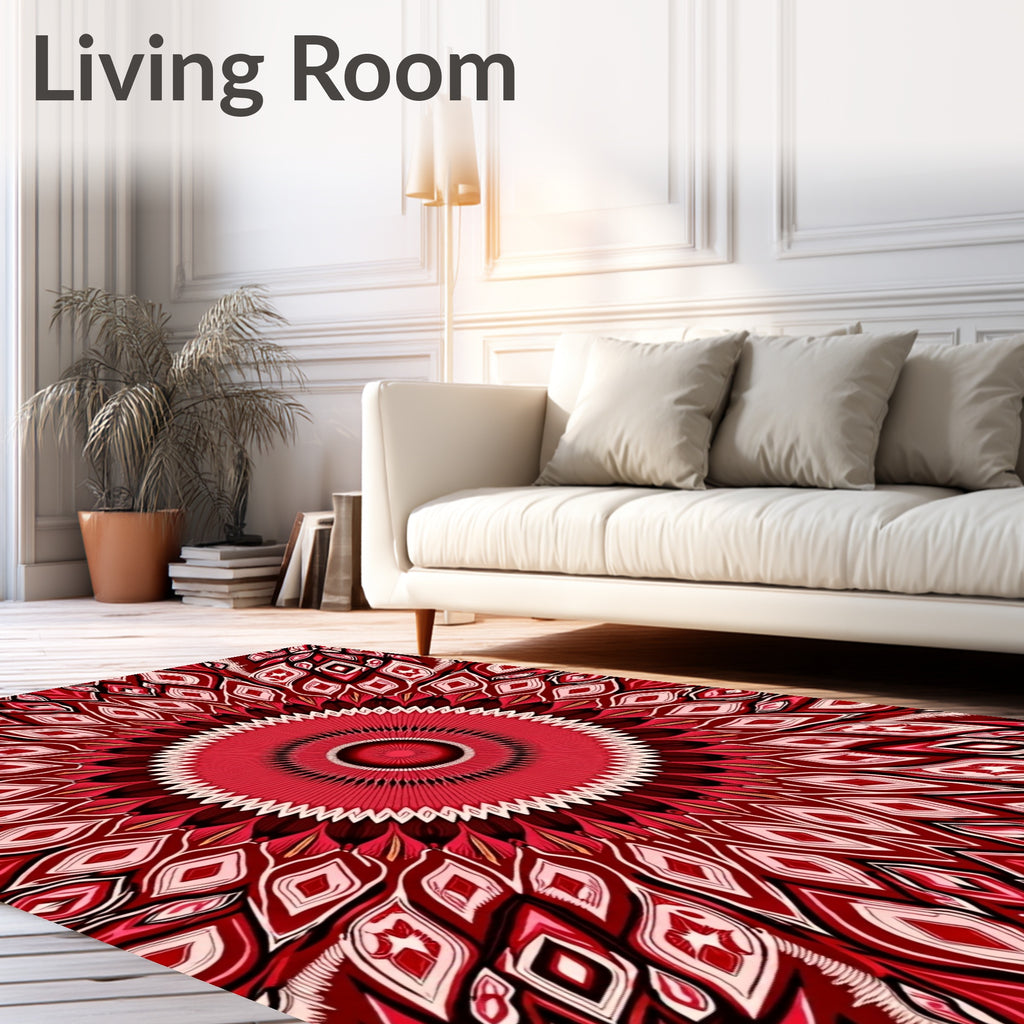 Radiant Crimson Mandala Pattern Rug