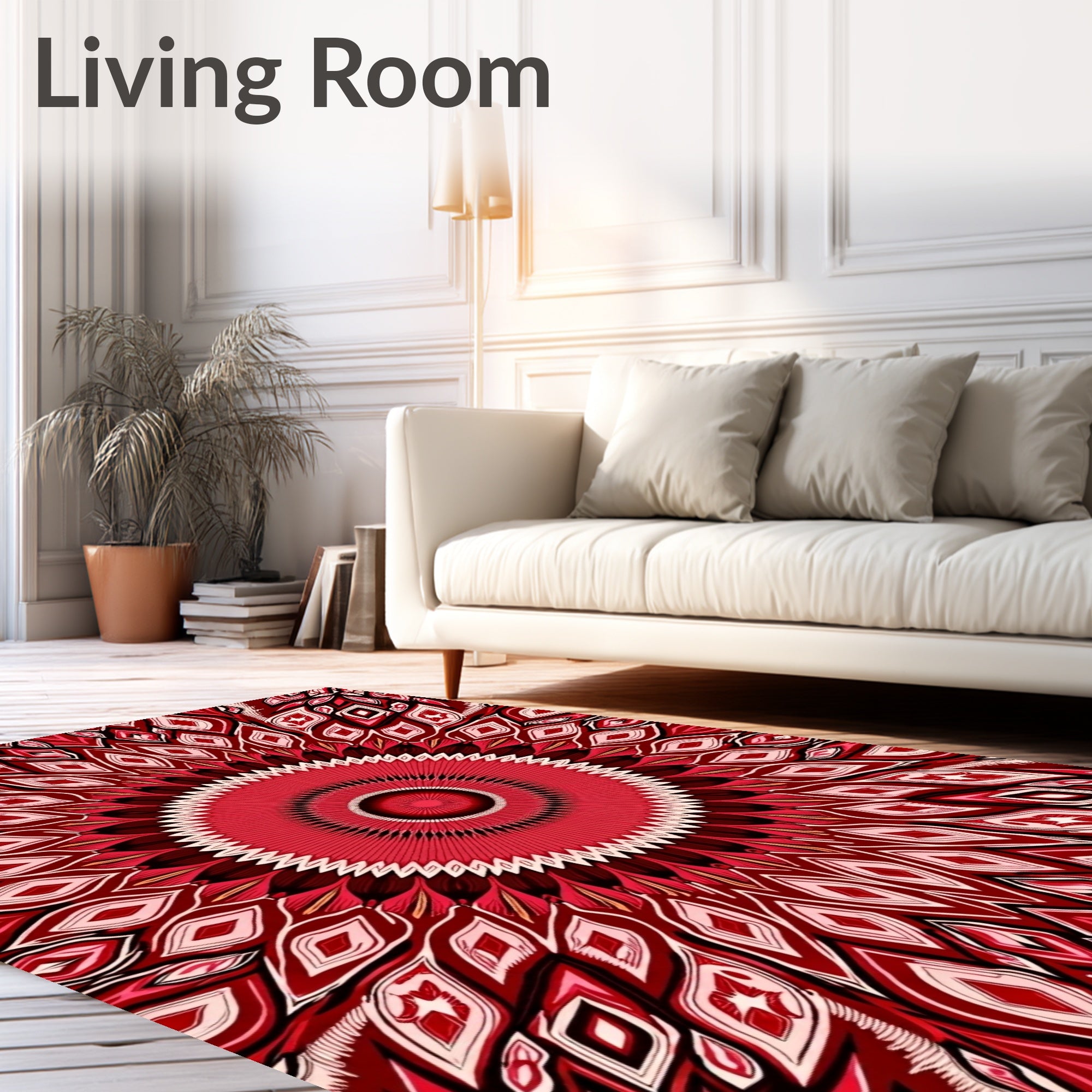 Radiant Crimson Mandala Pattern Rug