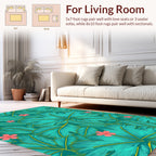 Teal Tropical Leaf Flower Pattern Rug