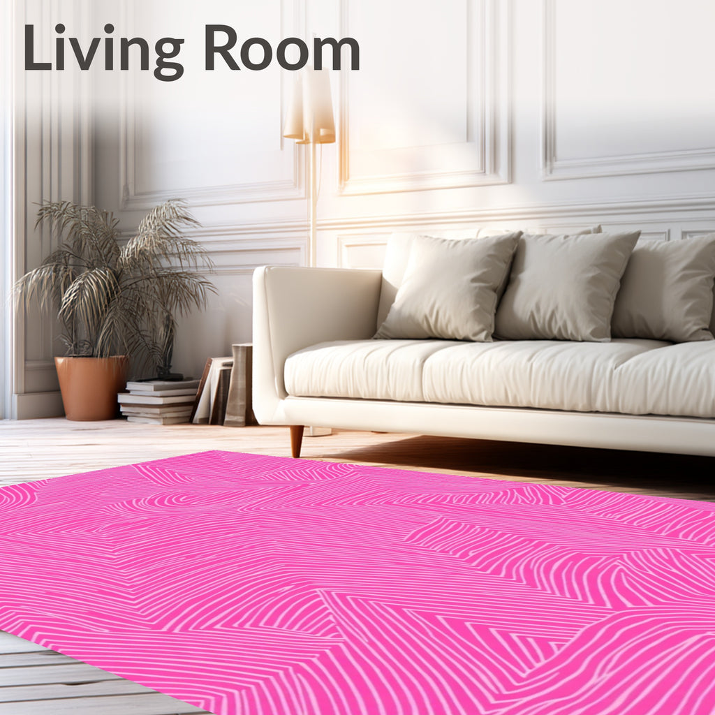 Vibrant Pink Geometric Line Art Rug