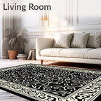 Ornate Scrollwork Pattern Black Rug