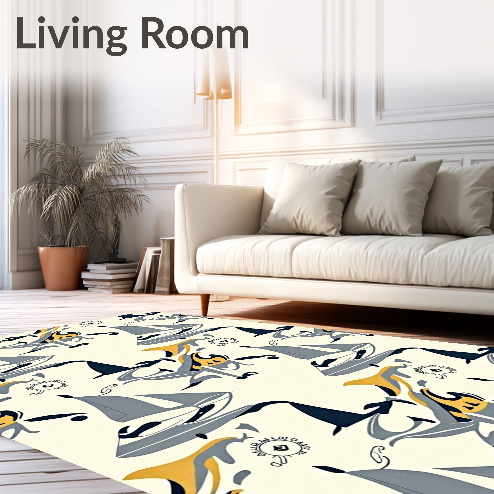 Retro Nautical Sailboat Dolphin Pattern Rug