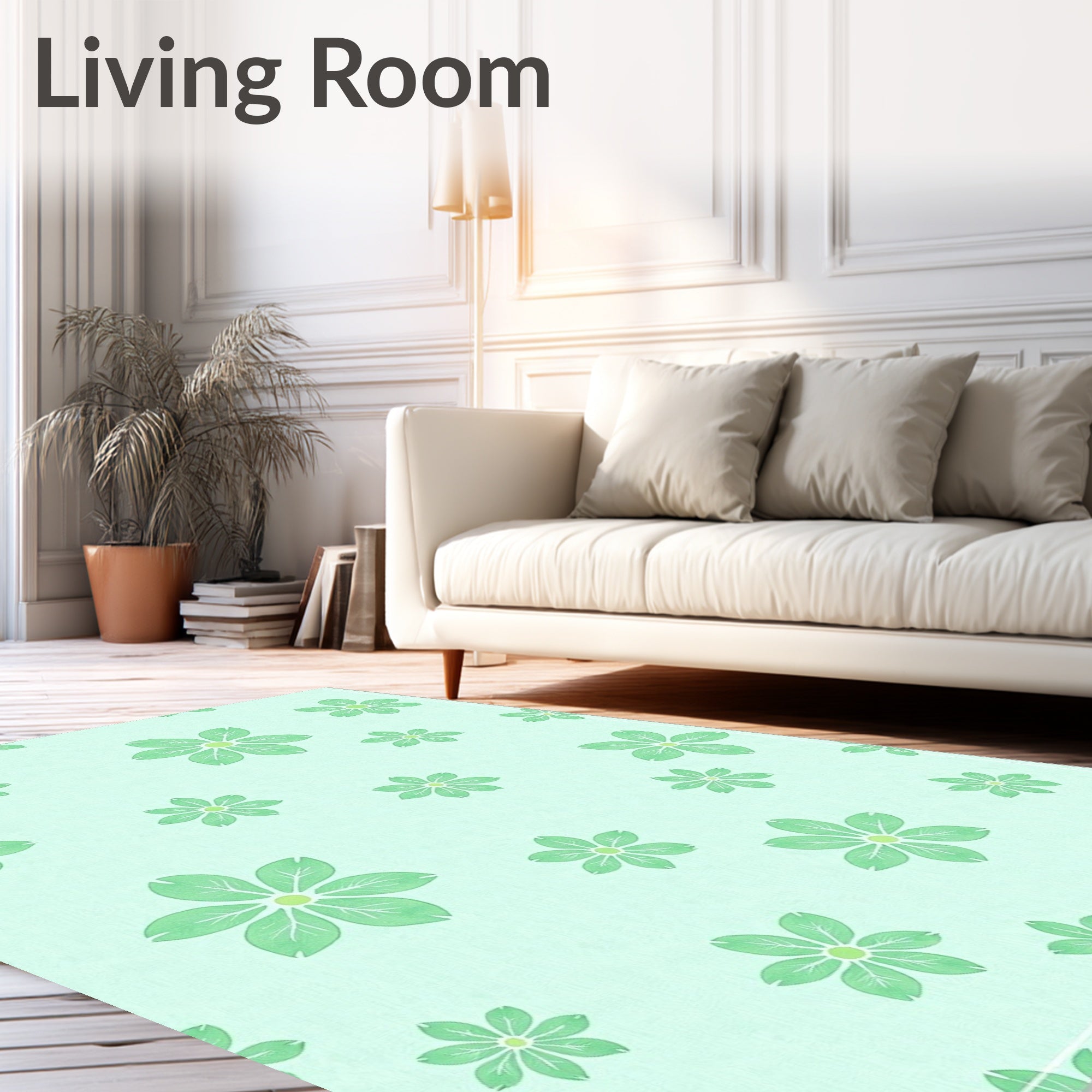 Light Green Floral Pattern Design Rug