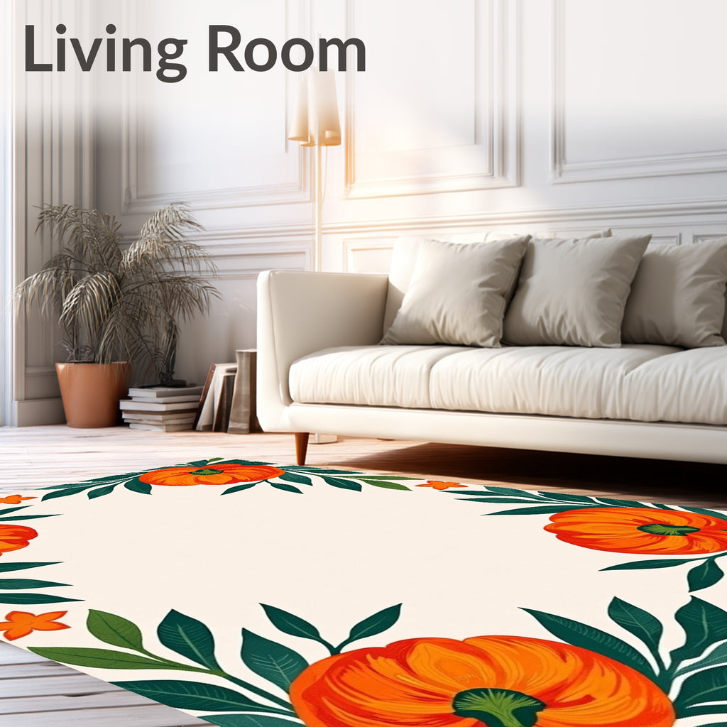 Orange Pumpkin Foliage Border Design Rug