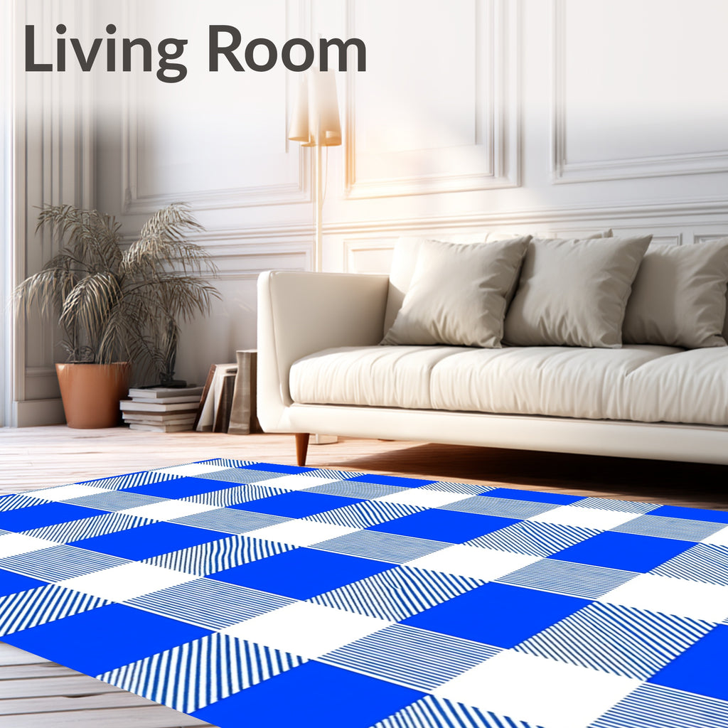 Bold Blue White Buffalo Check Print Rug