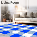 Bold Blue White Buffalo Check Print Rug