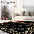 Black Floral Border With Gold Outline Rug