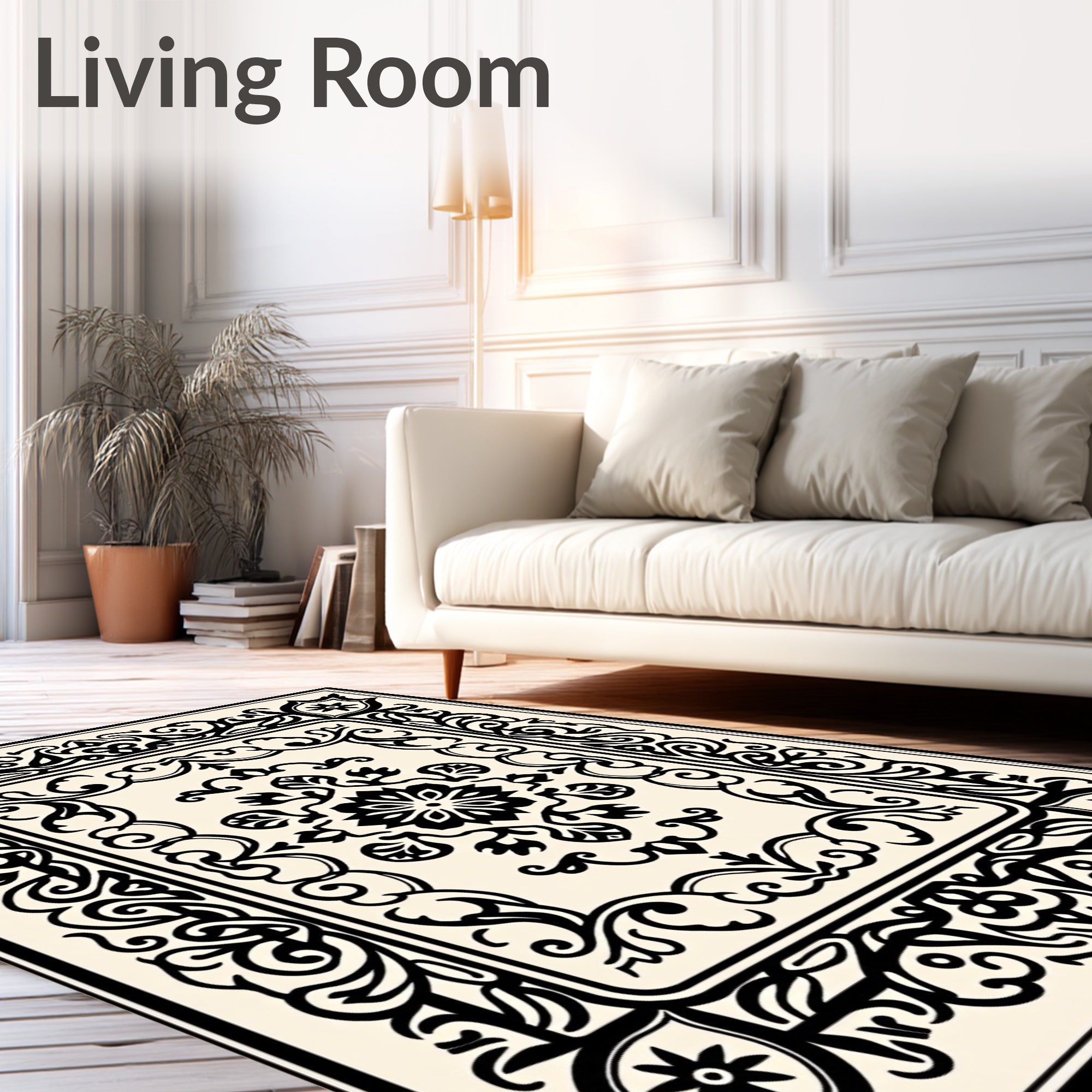 Ornate Floral Scroll Filigree Border Rug