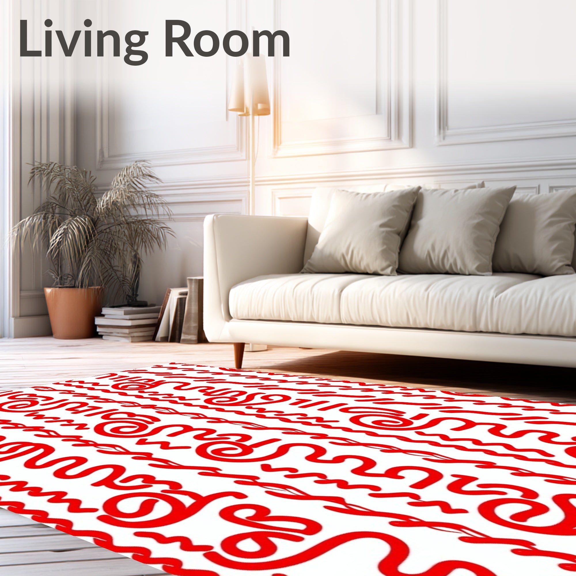 Bold Red Calligraphic Swirls Rug