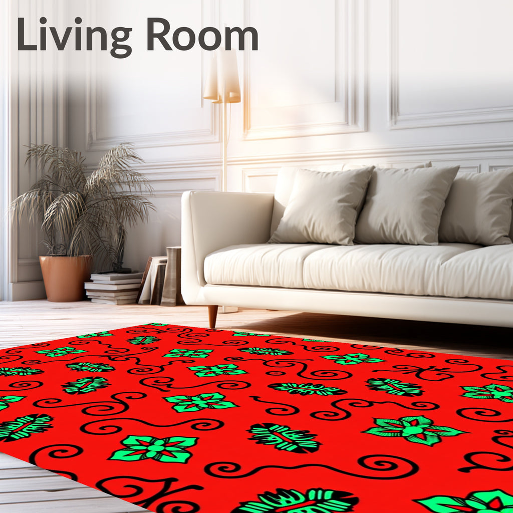 Bold Red Floral Swirls Rug