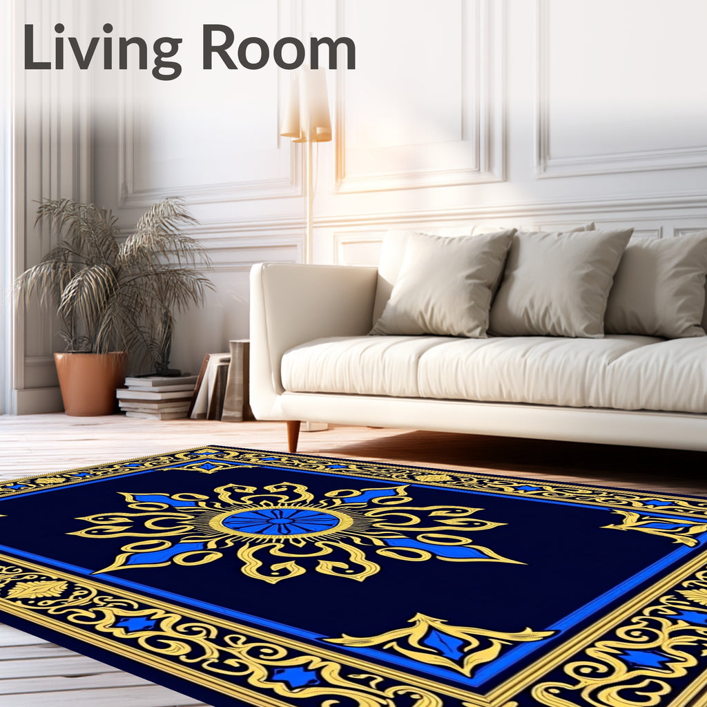 Ornate Gold Blue Medallion Rug