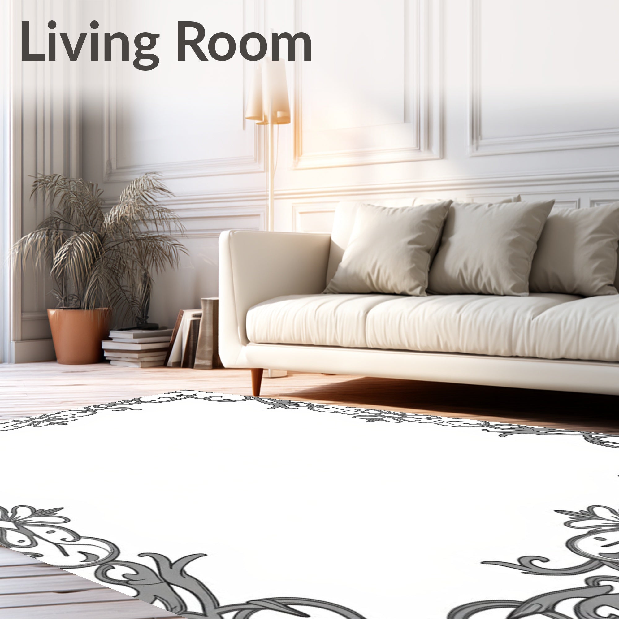 Ornate Gray Swirling Scrollwork Pattern Rug