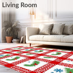 Seasonal Plaid Evergreen Snowflakes Design Rug