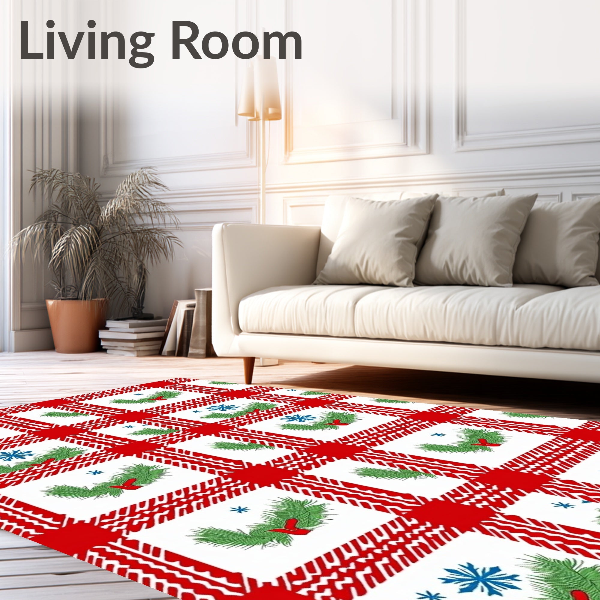 Seasonal Plaid Evergreen Snowflakes Design Rug
