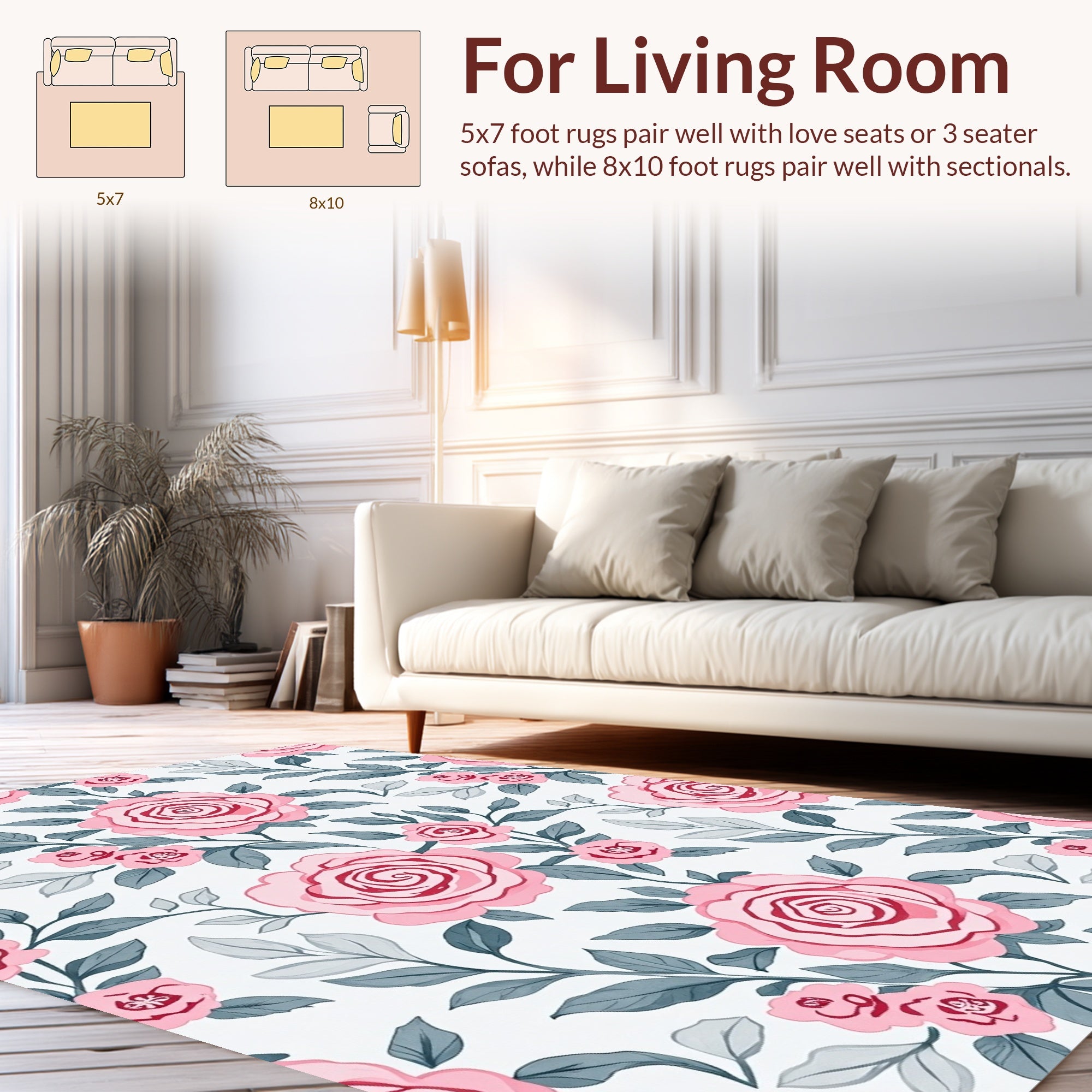 Elegant Pink Rose Floral Pattern Rug