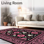 Pink Floral Skull Bottle Pattern Rug
