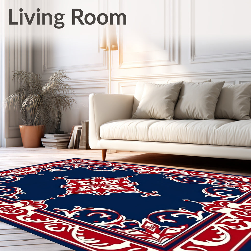 Elegant Red And White Floral Design Rug
