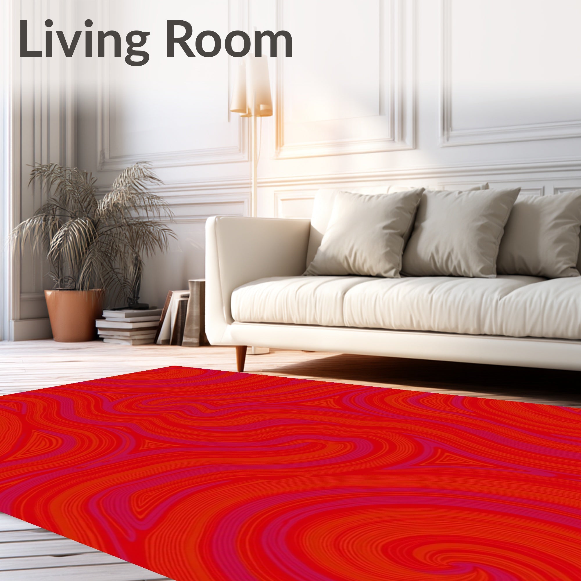 Vibrant Red Swirl Geometric Pattern Rug
