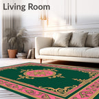 Emerald Green Pink Gold Medallion Frame Rug