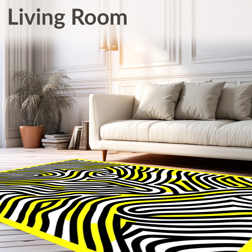 Bold Yellow And Black Maze Pattern Rug