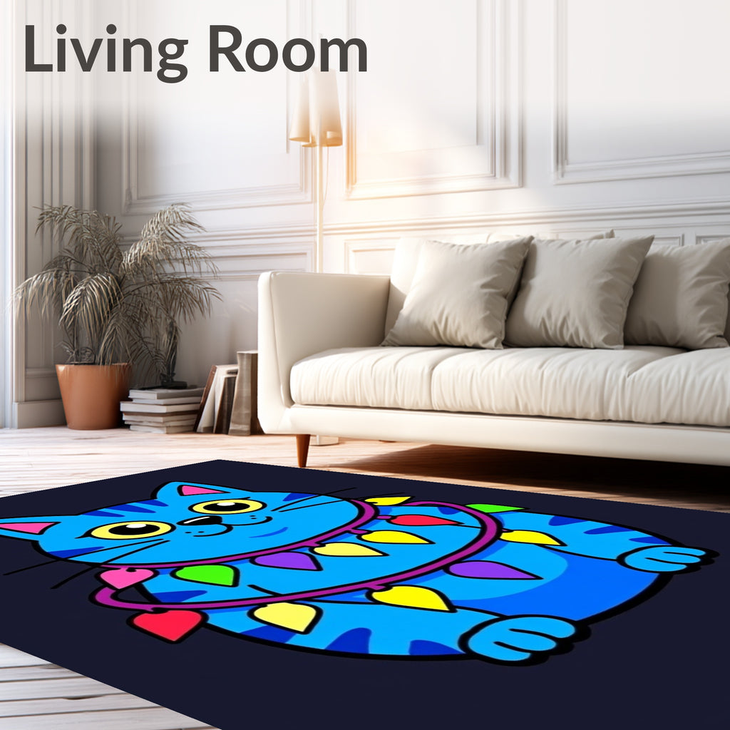 Whimsical Blue Cat with Garland Rug