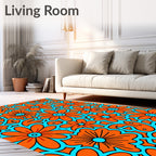 Retro Orange Aqua Floral Pattern Design Rug