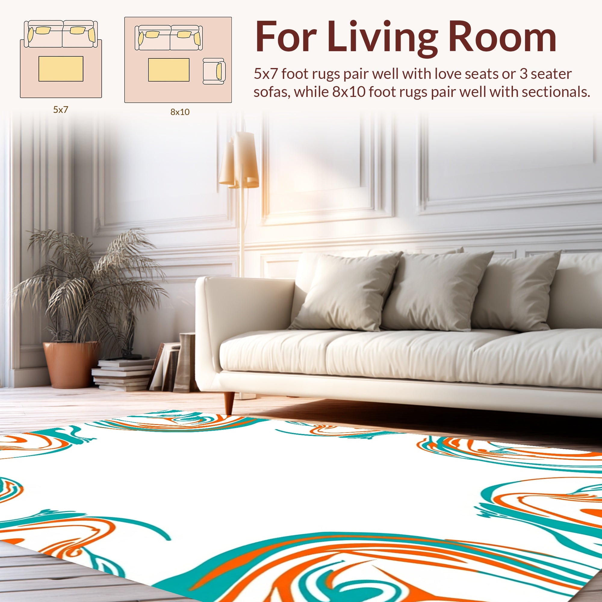Abstract Swirls Aqua Orange Design Rug
