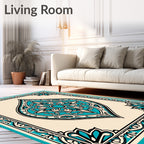 Teal Medallion Intricate Border Design Rug