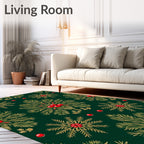 Green Gold Pine and Berry Vintage Rug