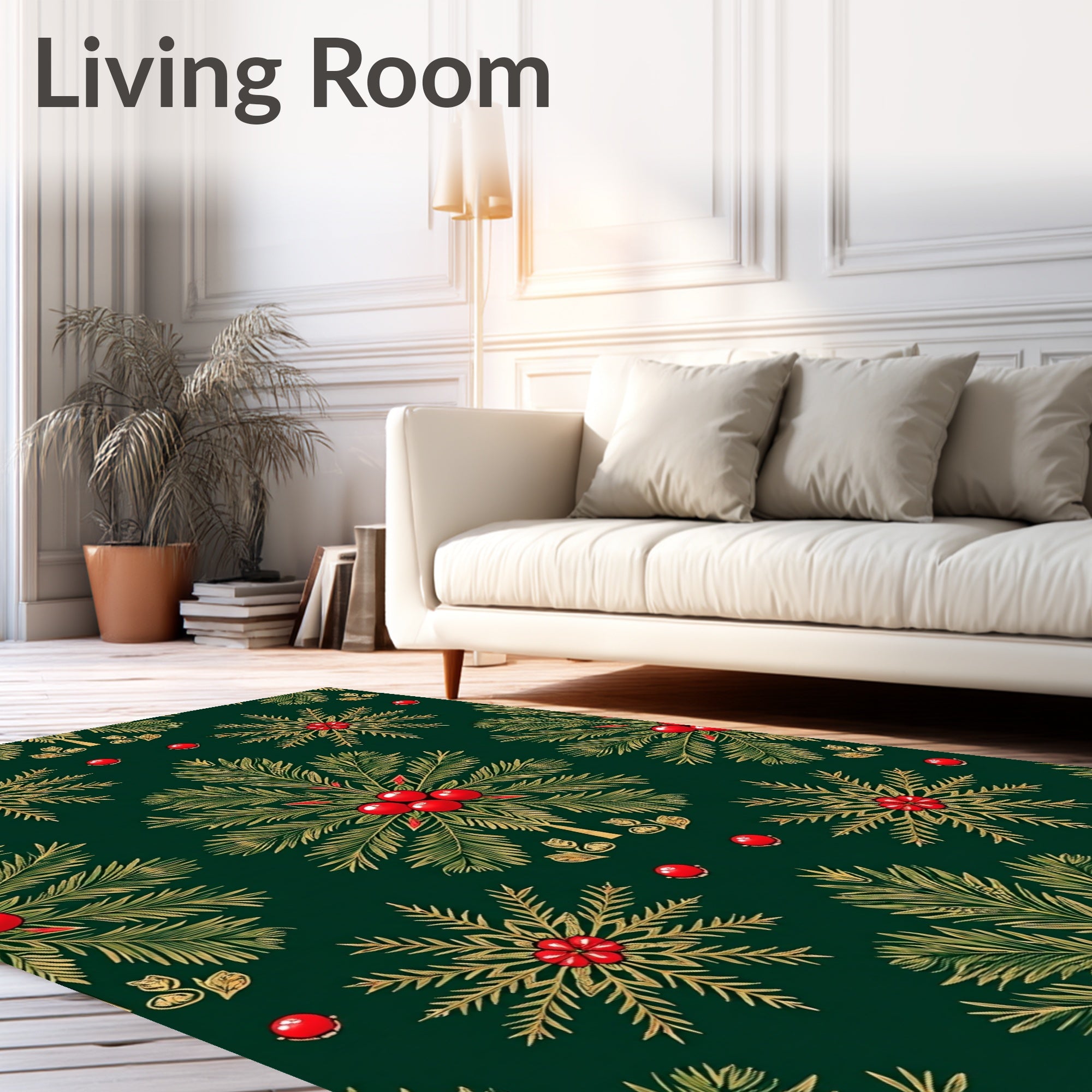 Green Gold Pine and Berry Vintage Rug