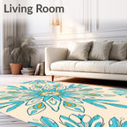Mandala-Inspired Teal Yellow Floral Pattern Rug