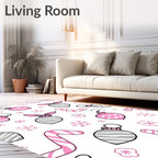 Pink Gray Ornaments Candy Canes Snowflakes Rug