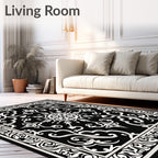 Black White Classic Floral Medallion Rug