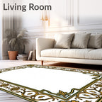 Golden Floral Bordered Artwork Rug
