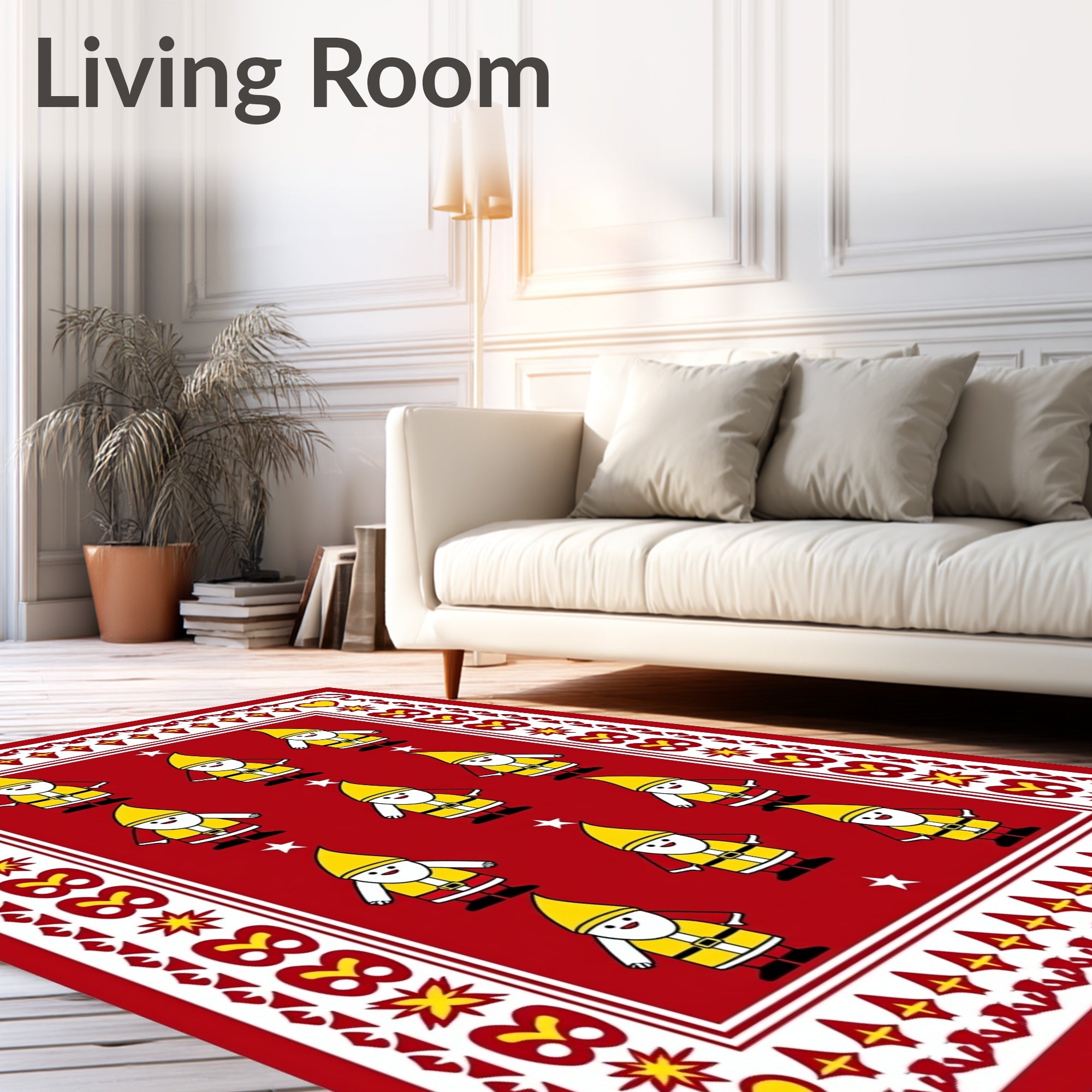 Red Yellow Gnomes Star Border Rug