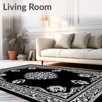 Black And White Floral Medallion Design Rug