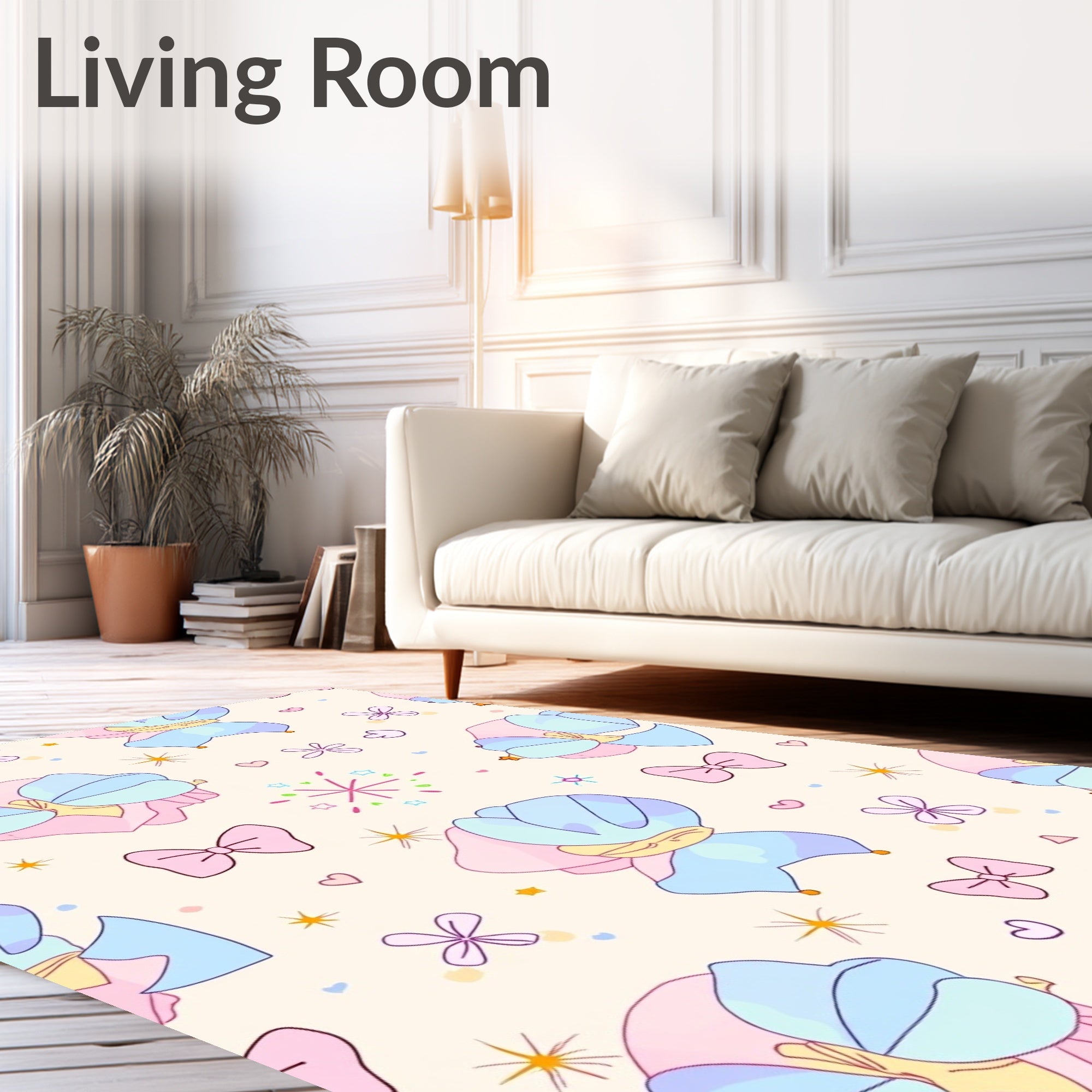 Pastel Colors Bows Flowers Design Rug