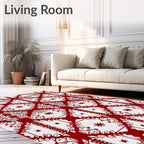 Red And White Geometric Art Deco Rug
