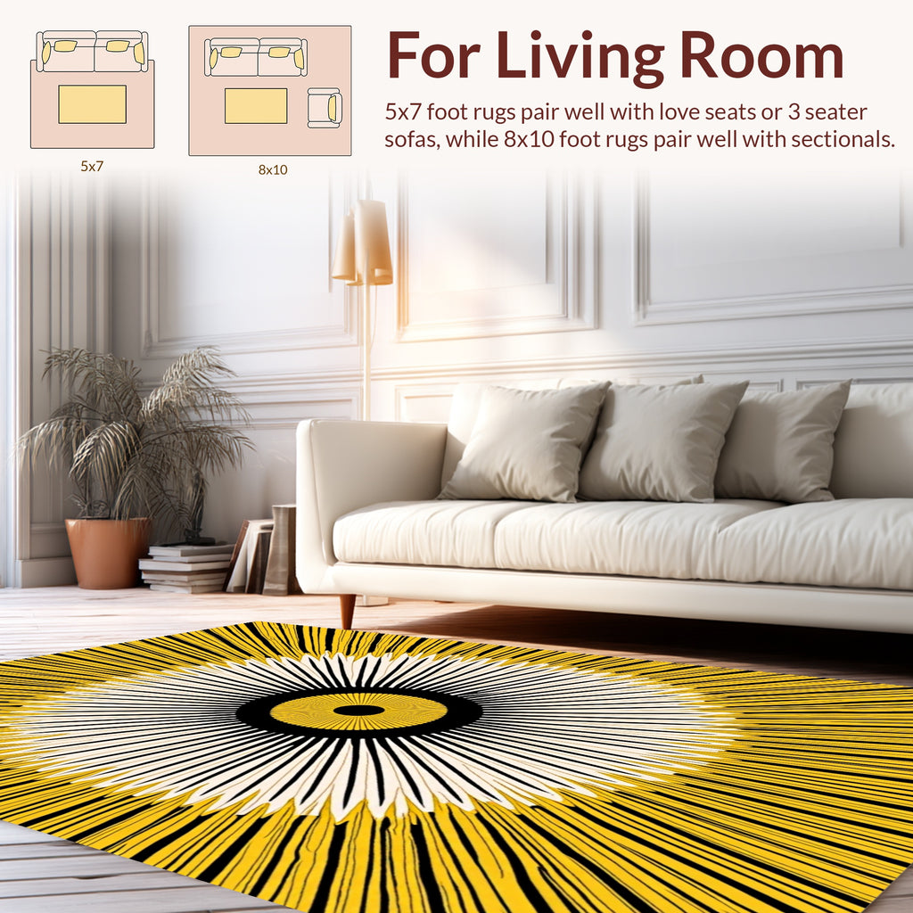 Radiating Sunburst Yellow Black Rug